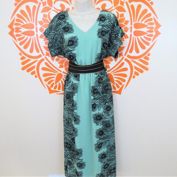 Corey Lynn Calter Dresses & Skirts - Anthropologie Green Peacock Feather Dress XS